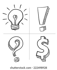 Abstract vector Illustration. Hand drawn sign set. Can use for printing and web icons.Doodle style.