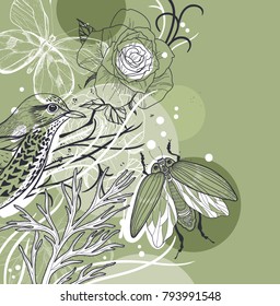 abstract vector illustration with hand drawn nature elements
