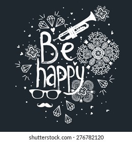 abstract vector illustration with hand lettering and vintage elements 
