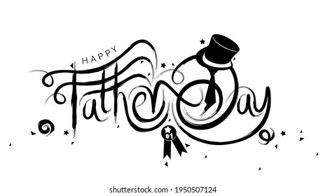 An abstract vector illustration of Happy Father’s Day in black brush strokes on an isolated white background