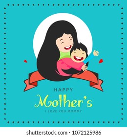 Abstract Vector Illustration of Happy Mother's day layout design for best mom mum invitation card, flyer with Hand lettering text and design of mother with baby 