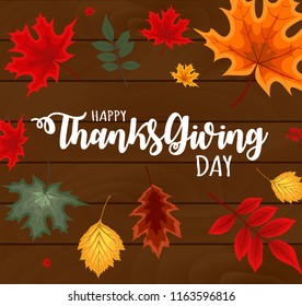 Abstract Vector Illustration Happy Thanksgiving Day Background with Falling Autumn Leaves. EPS10