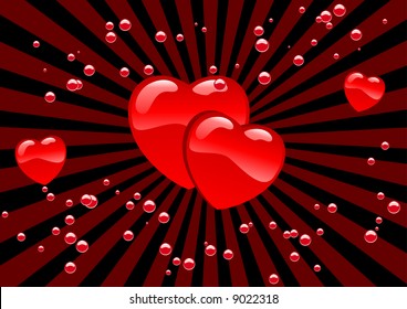 Abstract vector illustration of hearts and bubbles