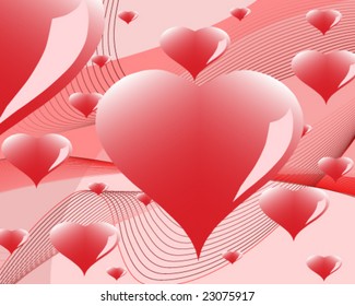 A abstract vector illustration of hearts with an abstract pink background.