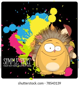 Abstract vector illustration with hedgehog and blots. Place for your text.