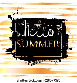 Abstract vector illustration. Hello summer. Background for design of postcard, banner, poster. Lettering and Calligraphy