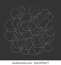 Abstract vector illustration with hexagons of different sizes. Linear illustration for decoration and design.