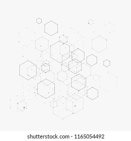 Abstract Vector Illustration With Hexagons, Lines And Dots On White Background. Hexagon Infographic. Digital Technology, Science Or Medical Concept. Hexagonal Geometric Vector Background.