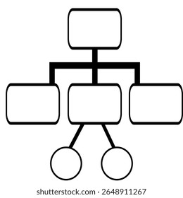 Ilustração vetorial abstrata de uma estrutura hierárquica representada por retângulos e círculos interconectados, simbolizando uma rede ou organograma.