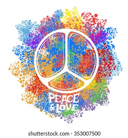 Abstract vector illustration Hippie Symbol over colorful background. Idea Peace, Freedom, Love, antiwar, Spirituality. Vector illustration for t-shirt print over 