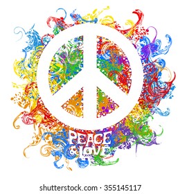 Abstract vector illustration Hippie Symbol over colorful background. Idea Peace, Freedom, Love, antiwar, Spirituality. Vector illustration for t-shirt print over 