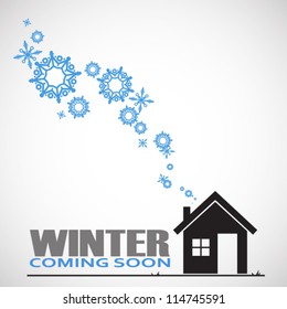 Abstract vector illustration of house and snowflakes.