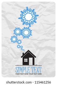 Abstract vector illustration of house and snowflakes.