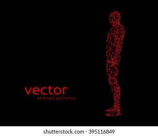 Abstract vector illustration of human body on black background. Side view.