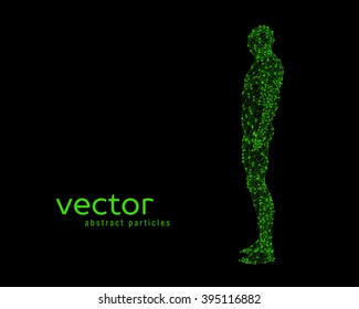 Abstract vector illustration of human body on black background. Side view.