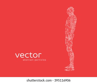 Abstract vector illustration of human body on red background. Side view.