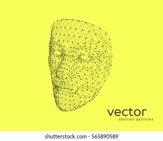 Abstract vector illustration of human face on yellowbackground.