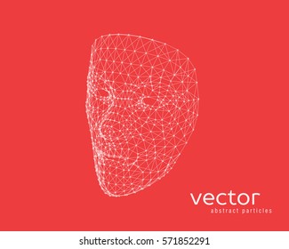 Abstract vector illustration of human face on red background.