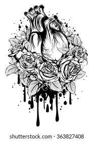 Abstract vector illustration human heart with roses