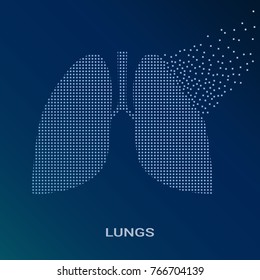Abstract Vector Illustration Of Human Lungs On Blue Background. Pixel Art Logo of Pulmonology. Vector Logotype Illustration EPS. Creative Medical Concept
