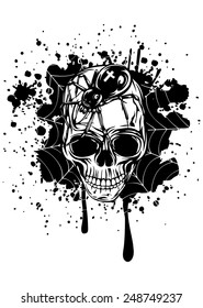 Abstract vector illustration human skull with spider and web