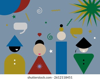 Abstract vector illustration image tells the story of two parents struggling for a child to achieve a bachelor's degree