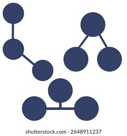 Abstract vector illustration of interconnected circles forming a network structure, featuring a unique combination of linear and branching patterns in a dark blue color palette.