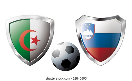 Abstract vector illustration isolated on white background. Shiny football shield of national flag.