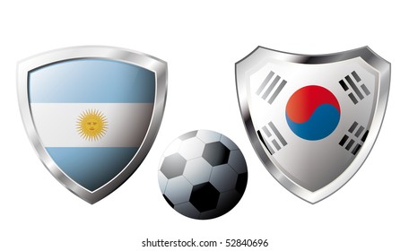 Abstract vector illustration isolated on white background. Shiny football shield of national flag.
