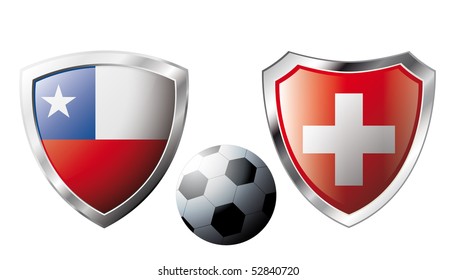 Abstract vector illustration isolated on white background. Shiny football shield of national flag.