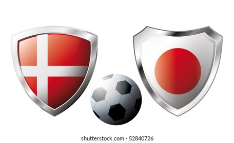 Abstract vector illustration isolated on white background.  Shiny football shield of national flag.