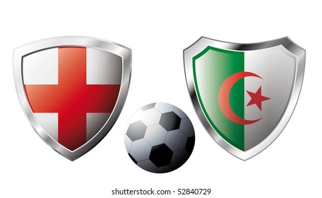 Abstract vector illustration isolated on white background. Shiny football shield of national flag.