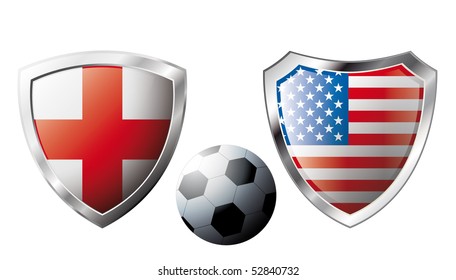 Abstract vector illustration isolated on white background.  Shiny football shield of national flag.