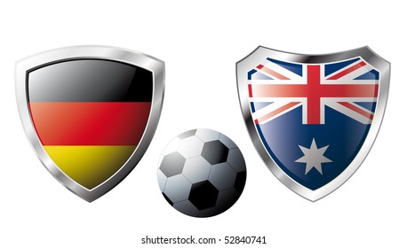 Abstract vector illustration isolated on white background. Shiny football shield of national flag.