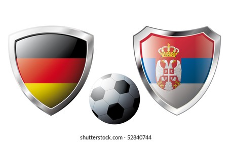 Abstract vector illustration isolated on white background. Shiny football shield of national flag.