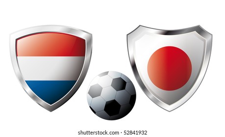 Abstract vector illustration isolated on white background. Shiny football shield of national flag.