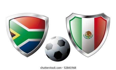 Abstract vector illustration isolated on white background. Shiny football shield of national flag.