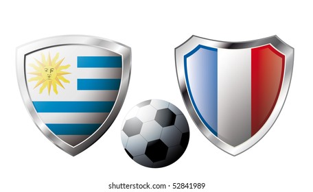 Abstract vector illustration isolated on white background. Shiny football shield of national flag.