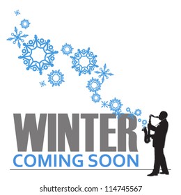 Abstract vector illustration of jazz maker and snowflakes.