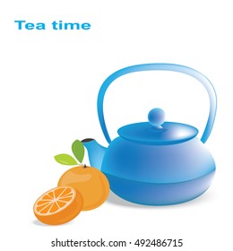Abstract vector illustration of kettle on white background. Tea time. Orange tea.
