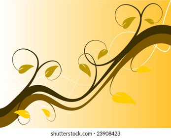 An abstract vector illustration in landscape orientation with a floral design in shades of orange on a lighter graduated base with room for text