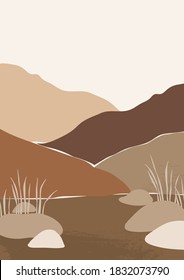 Abstract vector illustration of landscape with textures. Contemporary art. Mountains in modern style. Outdoor background. Perfect for print, poster, social media
