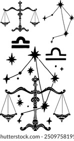 Abstract vector illustration of Libra Zodiac constellation. Contemporary art. Character, stars constellation and symbols.