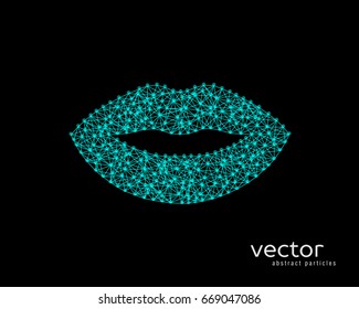 Abstract vector illustration of lips on black background.