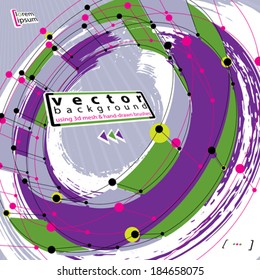 Abstract vector illustration, live grunge style vector background made using real ink hand-drawn grunge brushes and abstract 3d mesh object modeling, clear eps 8 vector.
