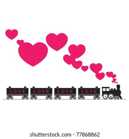 Abstract vector illustration with locomotive and hearts.