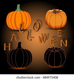 Abstract vector illustration of logo for celebrating children's holiday Halloween, Spider. Pumpkin pattern of spider, bat on party halloween, yellow pumpkin. Smile pumpkins, spiders halloweens, skull.