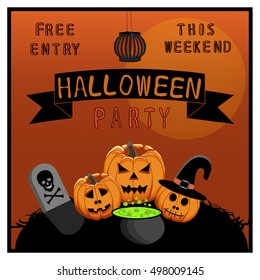 Abstract vector illustration of logo for celebrating children's holiday Halloween, Spider. Pumpkin pattern of spider, bat on party halloween, yellow pumpkin. Smile pumpkins, spiders halloweens, skull.