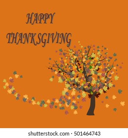 Abstract vector illustration of logo for celebrating holiday happy thanksgiving, autumn leaves falling from the trees poster background. Thanksgiving pattern consisting of pumpkin.Happy thanksgivings.