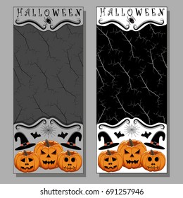 Abstract vector illustration of logo for celebrating children's holiday Halloween, Spider. Pumpkin pattern of spider, bat on party halloween, yellow pumpkin. Smile pumpkins, spiders halloweens, skull.